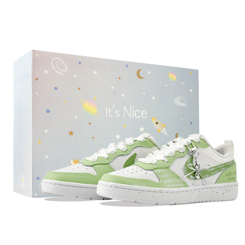 Nike Nike Court Borough Skateboard Shoes Women's Low Top White Green Color Block Fresh Colorway