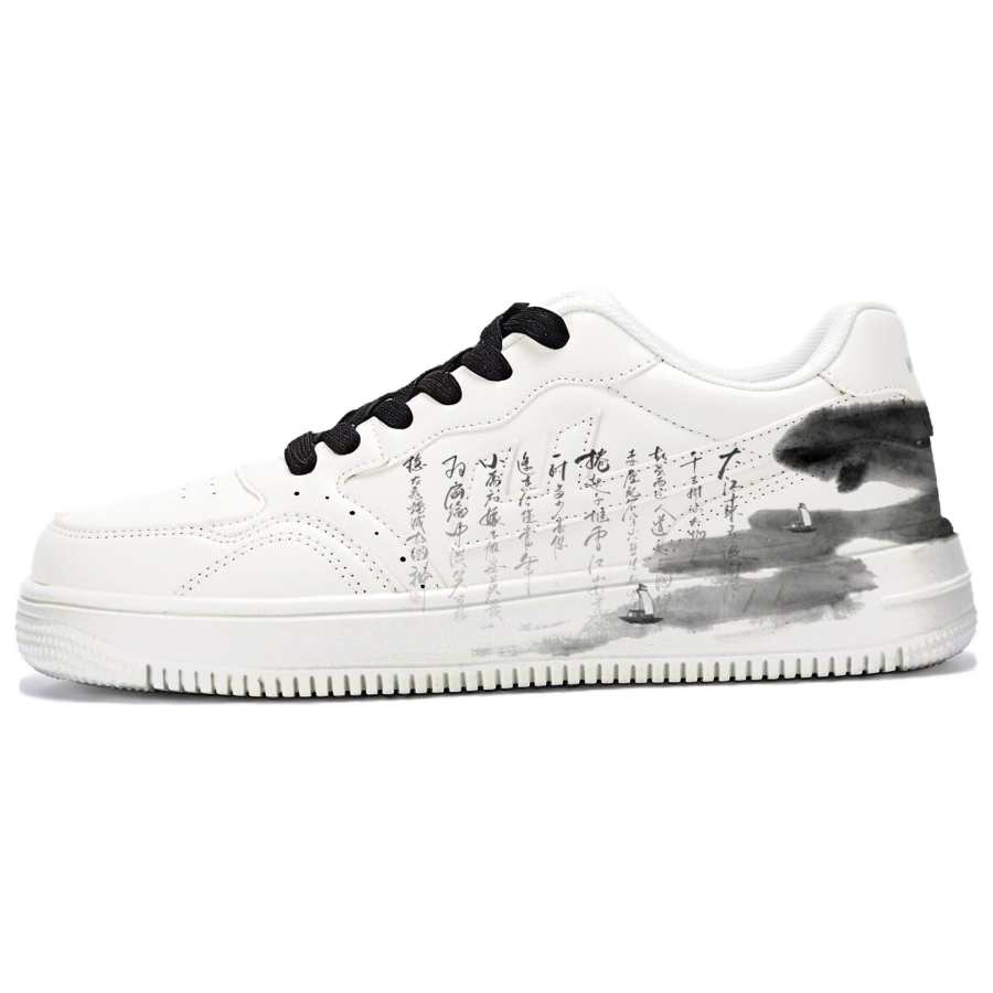 WARRIOR Skateboard Shoes Men's Low Top White Black Gray Ink Wash Colorway