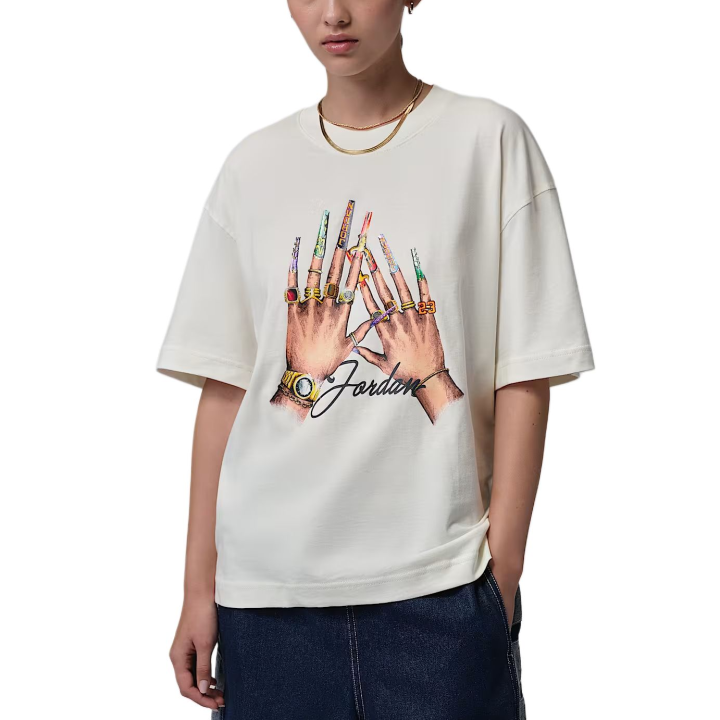 Jordan Jordan T Shirts Women's Sail White Crew Neck Moderate