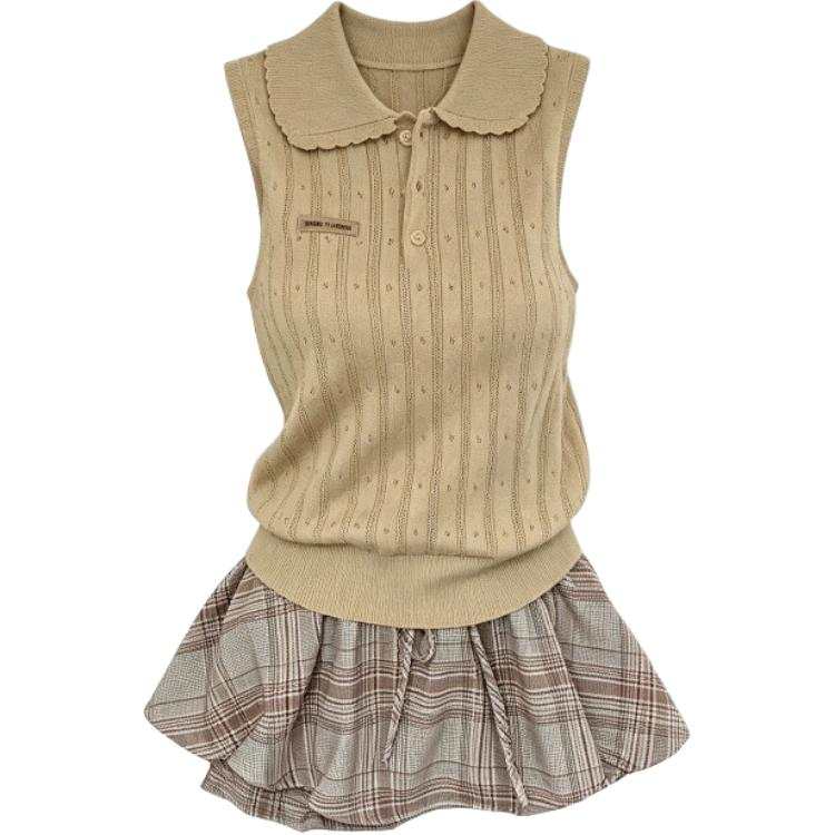 CHARM GLOW Two Piece Skirt Sets Women's Lapel Moderate Short Skirt