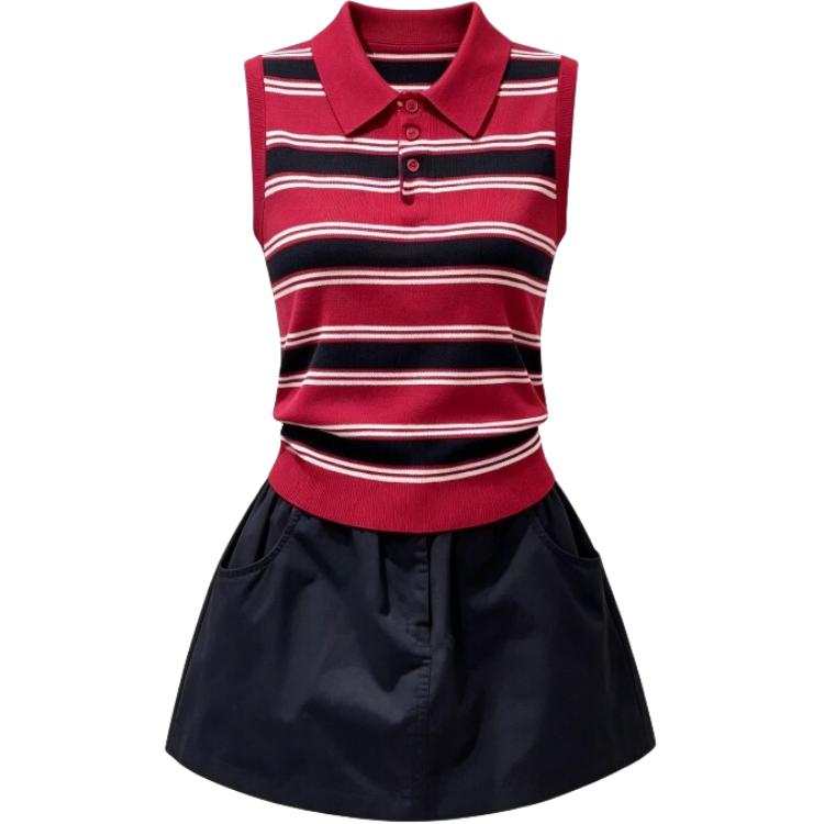 CHARM GLOW Two Piece Skirt Sets Women's Lapel Moderate Short Skirt