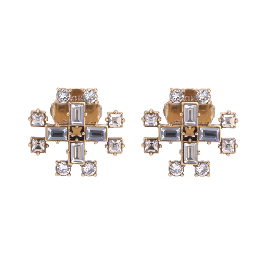 TORY BURCH TORY BURCH Glass Brass Stud Earrings Women's Gold