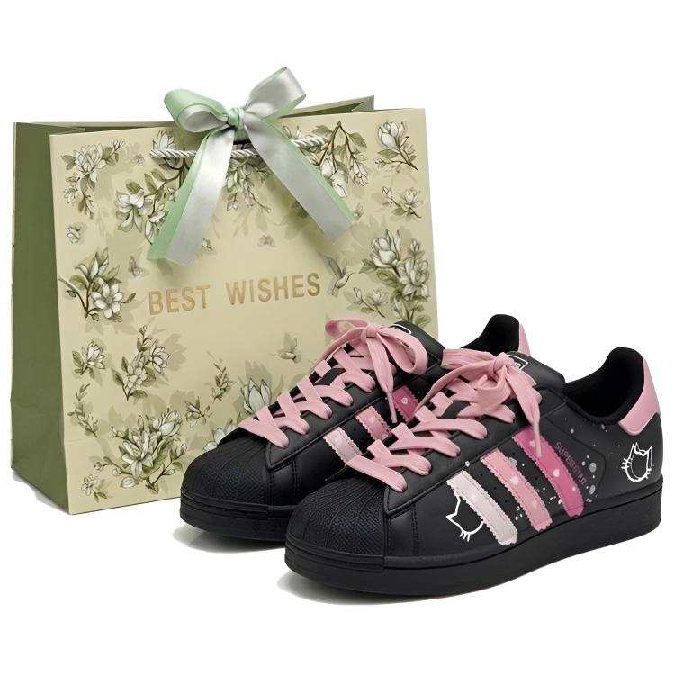 Adidas Originals Superstar 2 Skateboard Shoes Women's Low Top Black Pink