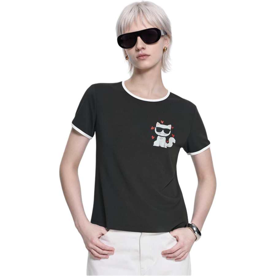 KARL LAGERFELD / Karl Lagerfeld Jeans T Shirts Women's Black Crew Neck Moderate