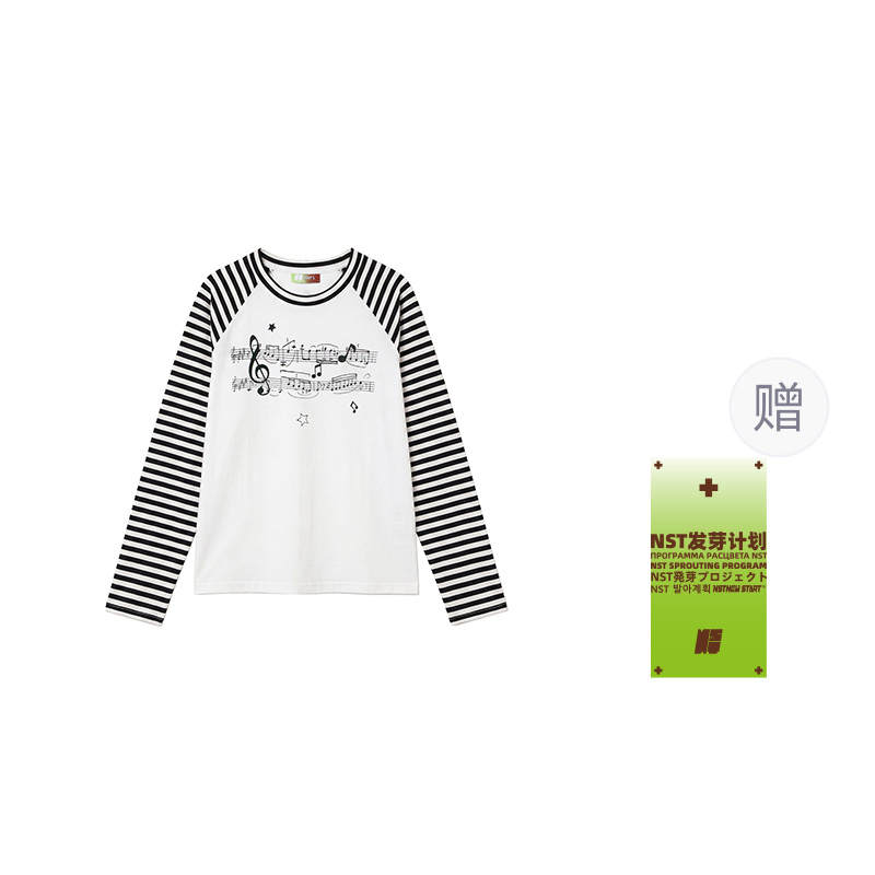 NSTNEW START T Shirts Women's White & Stripes Crew Neck