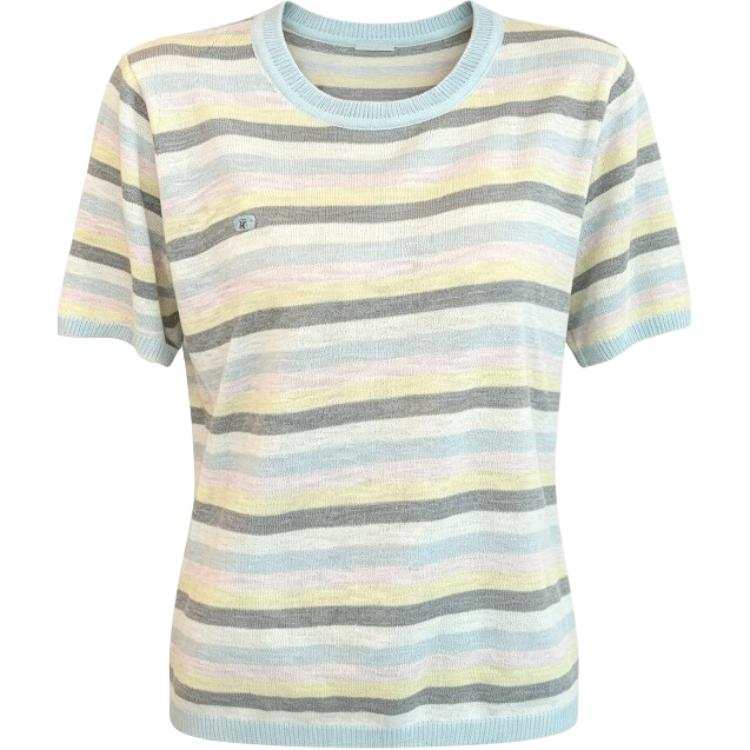 CHARM GLOW T Shirts Women's Pink Stripes Crew Neck Moderate A Line