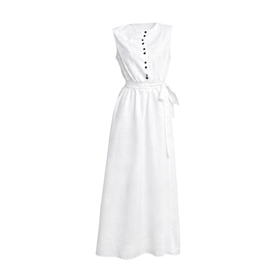 TUSHIFEI Sleeveless Dresses Women's White Sleeveless Version Stand Collar Moderate Long Skirt A Line Skirt