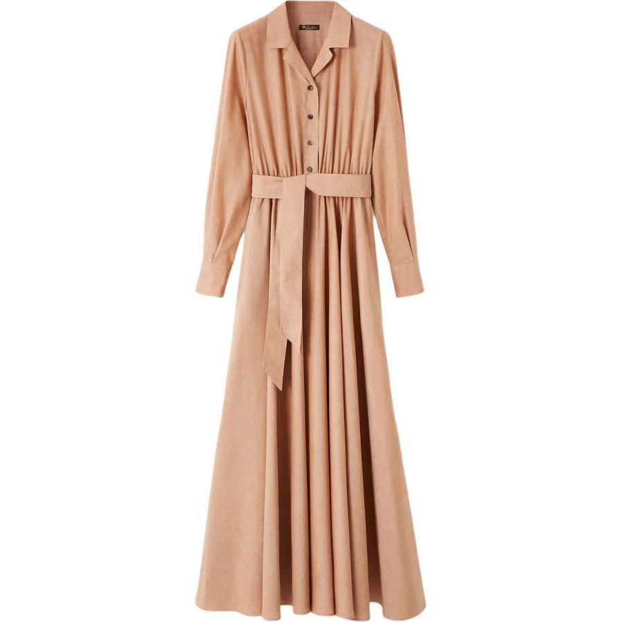 Loro Piana Long Sleeved Dresses Women's Old Copper Lapel Moderate Long Skirt