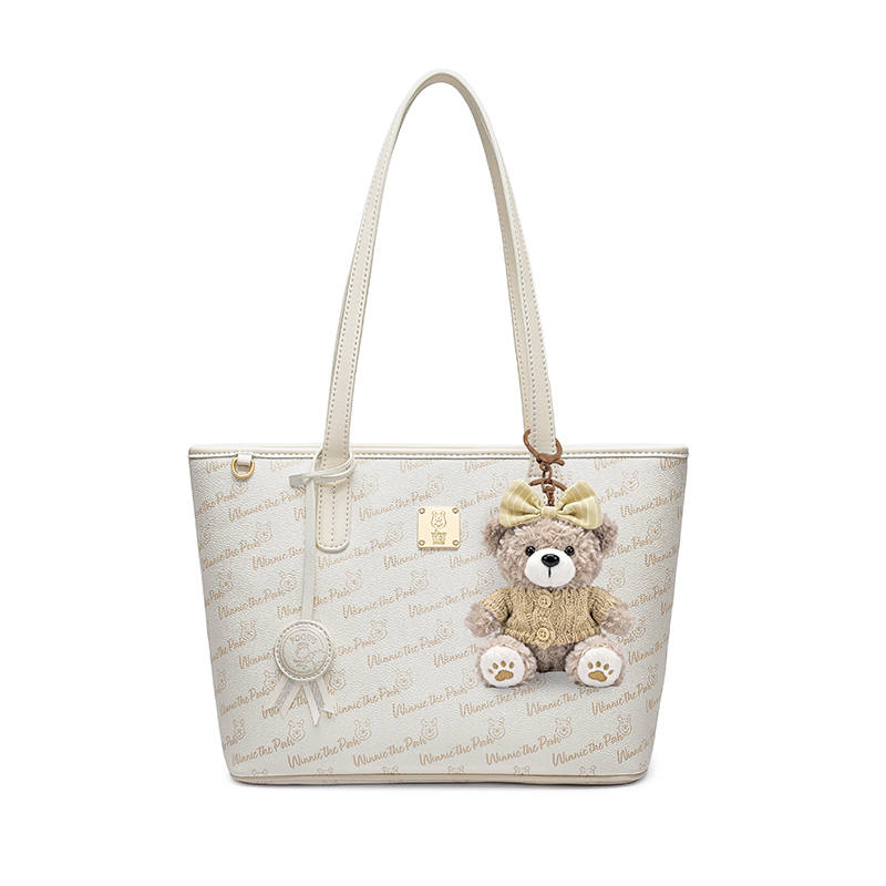 Disney Winnie The Pooh Polyester Tote Shoulder Bag Regular Women's Ecru/Pink