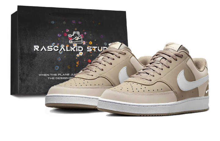Nike Nike Court Vision Low Skateboard Shoes Men's Low Top Brown Beige White