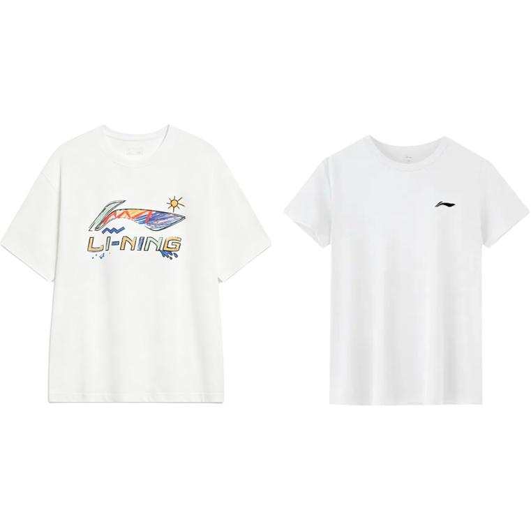 Li-Ning Li Ning T Shirts Men's White Short Sleeved T Shirt+White Short Sleeved T Shirt Crew Neck Moderate