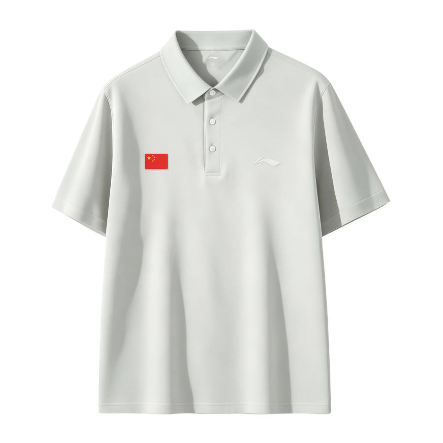 Li-Ning Li Ning Polo Shirts Men's Gray Blue Label Attached Version Hot Melt Adhesive National Flag Label Requires Heat Transfer Printing Polo Collar Thin Straight Fit