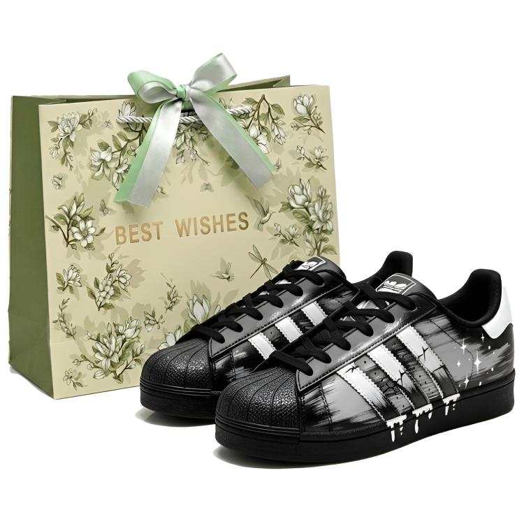 Adidas Originals Superstar 2 Skateboard Shoes Unisex Low Top Black Gray Ink Splatter Colorway