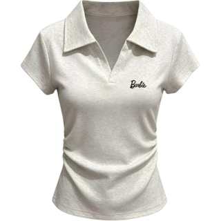Barbie T Shirts Women's Polo Collar Moderate Nipped In Waist