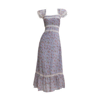 TUSHIFEI Short Sleeved Dresses Women's Square Collar Moderate Long Skirt A Line Skirt