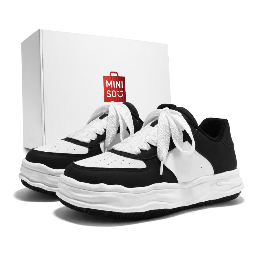 MINISO Skateboard Shoes Unisex Low Top White Black/White/Black