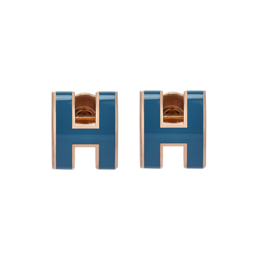 HERMES HERMES POP H Stud Earrings Women's Saturated Blue