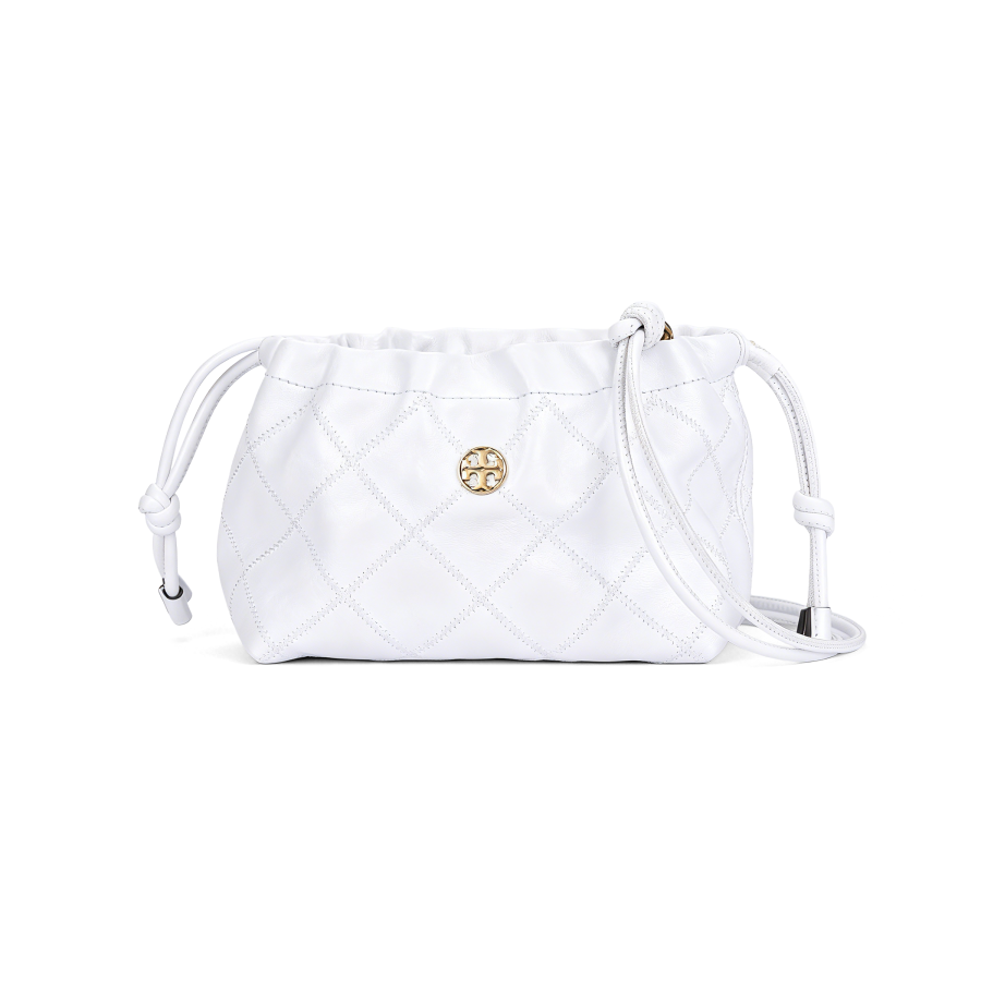 TORY BURCH Willa Detachable Strap Gold Brand Logo Shoulder Bag Women's White