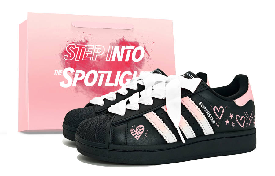 Adidas Originals Superstar 2 Skateboard Shoes Unisex Low Top Black & White Black Shopping Bag