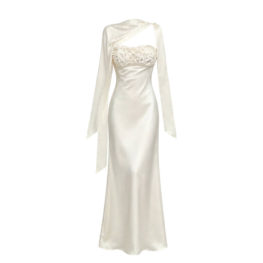 CPAURA Sleeveless Dresses Women's White Including Shawl Strapless Top Moderate Long Skirt A Line Skirt