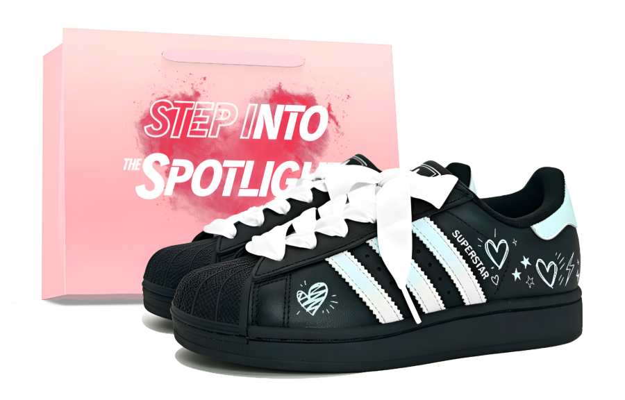 Adidas Originals Superstar 2 Skateboard Shoes Unisex Low Top Black & White Black Shopping Bag