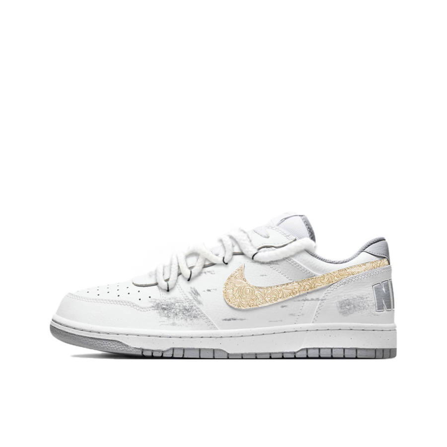 Nike Nike Big Skateboard Shoes Unisex Low Top White Gray Gold & Silver