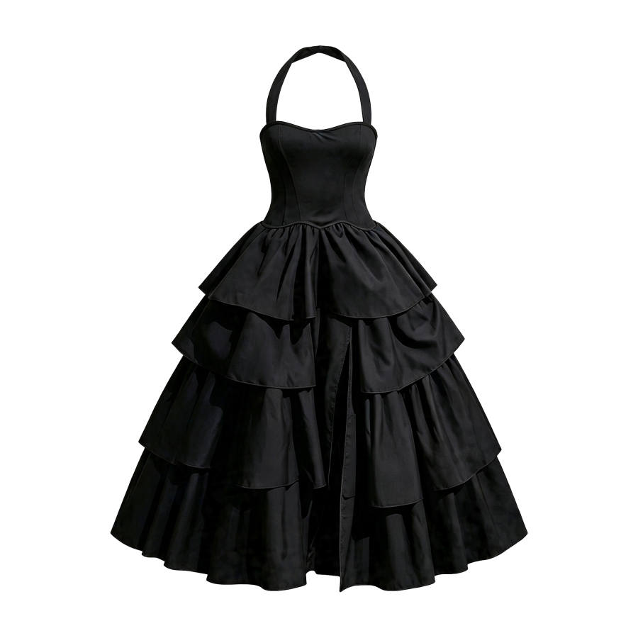 CPAURA Sleeveless Dresses Women's Black Not Included Glove Halter Moderate Long Skirt A Line Skirt