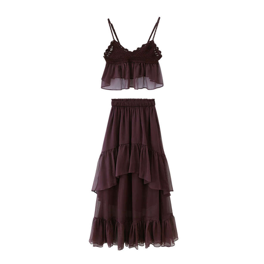 CPAURA Two Piece Skirt Sets Women's Camisole Moderate Long Skirt