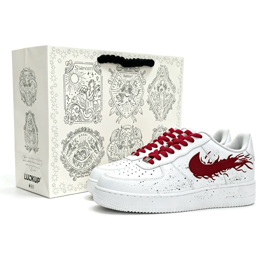 Nike Nike Air Force 1 Skateboard Shoes Men's Low Top White Red Ink Splatter Color Block