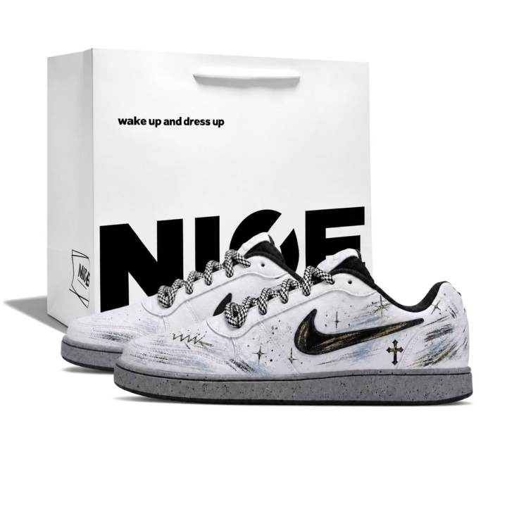 Nike Nike EBERNON Skateboard Shoes Men's Low Top White/Black/Blue/Gold