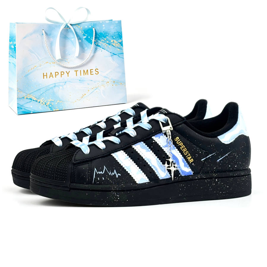 Adidas Originals SUPERSTAR Skateboard Shoes Unisex Low Top Black/Blue/White