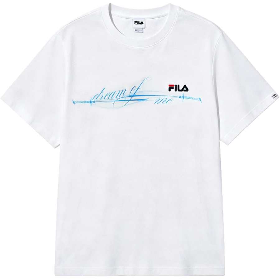 FILA T Shirts Unisex Gray White Crew Neck Moderate Straight Fit