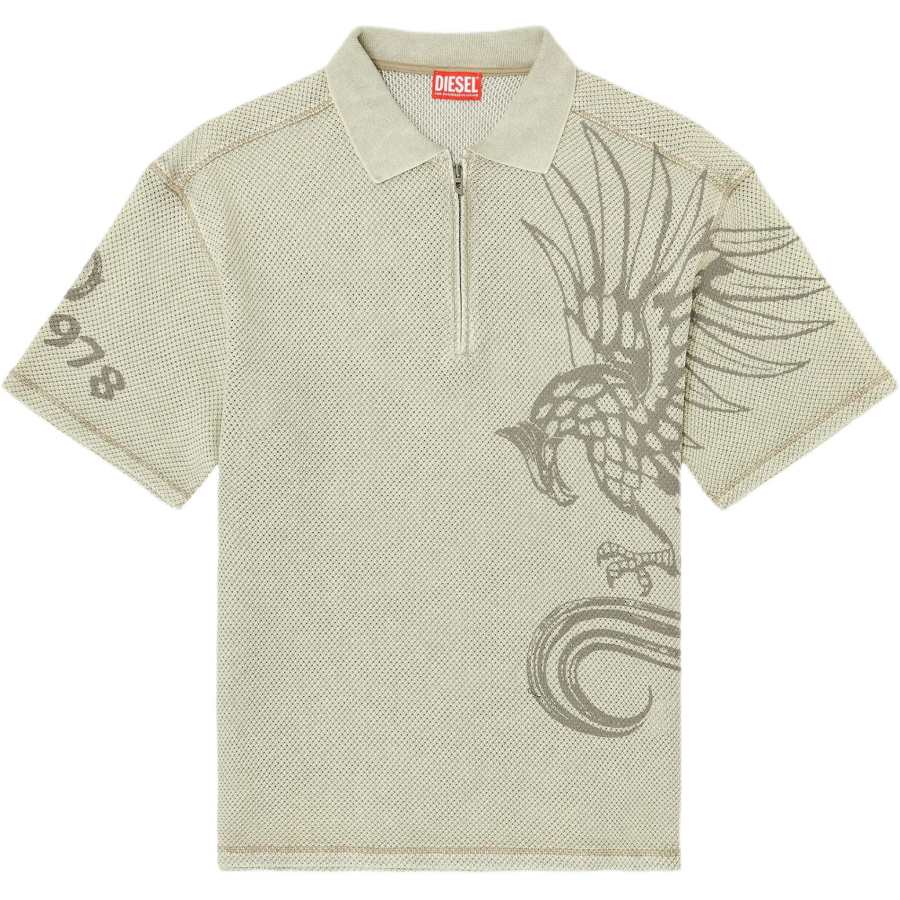DIESEL Polo Shirts Men's Beige Polo Collar Moderate Straight Fit