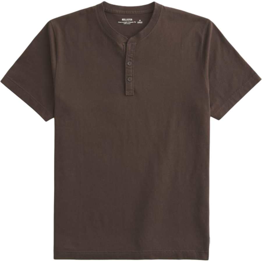Hollister/ T Shirts Men's Dark Brown Henry Collar Thickened