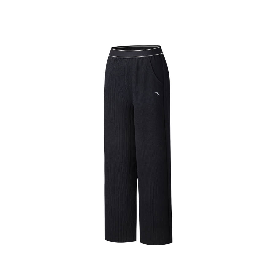 ANTA Knitted Sweatpants Women's Basic Black 1 Moderate Wide Leg Pants