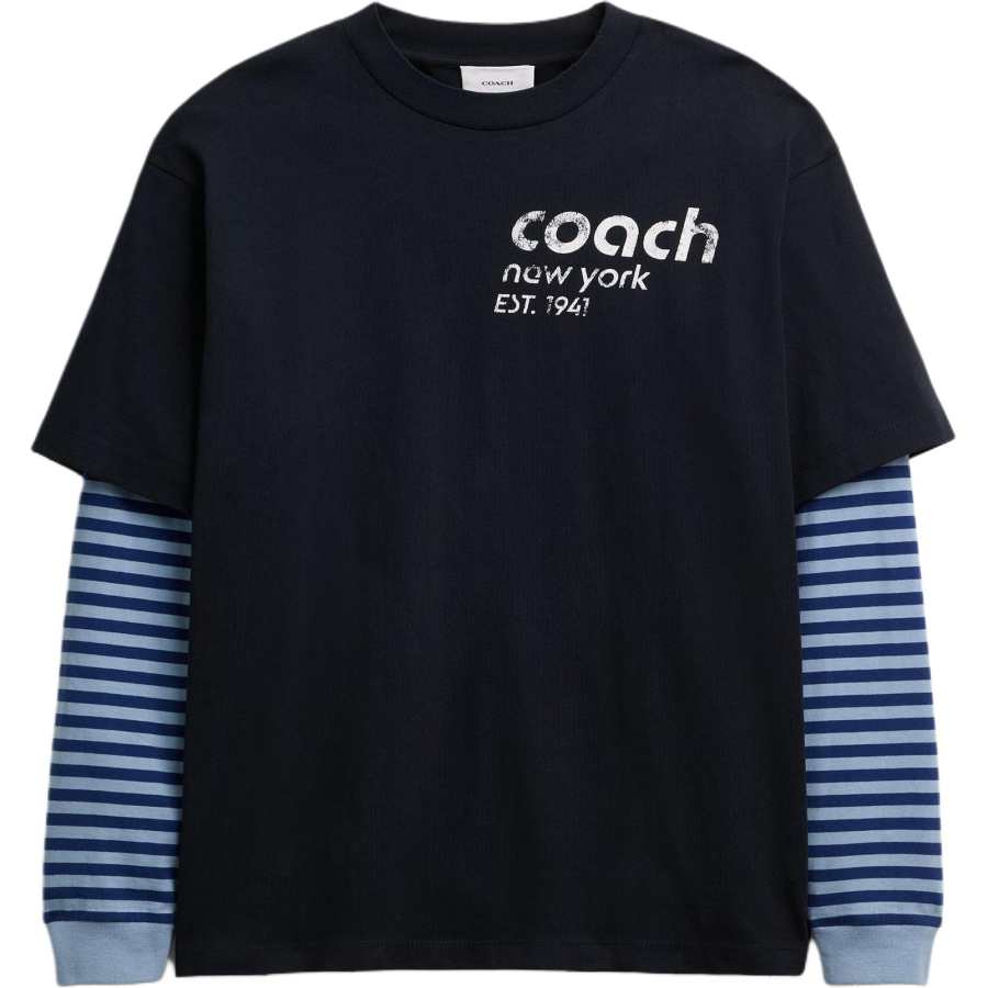 COACH T Shirts Men's Mixed Marine Blue Crew Neck Moderate Straight Fit