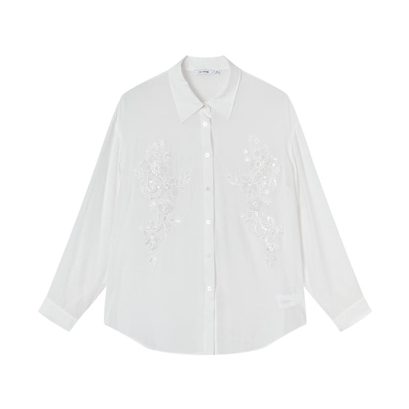 XIANGYING Shirts Women's White Lapel Thin