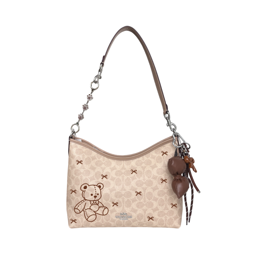 COACH Laural Shoulder Bags Teddy Bear Sand Yellow & Gray Umber