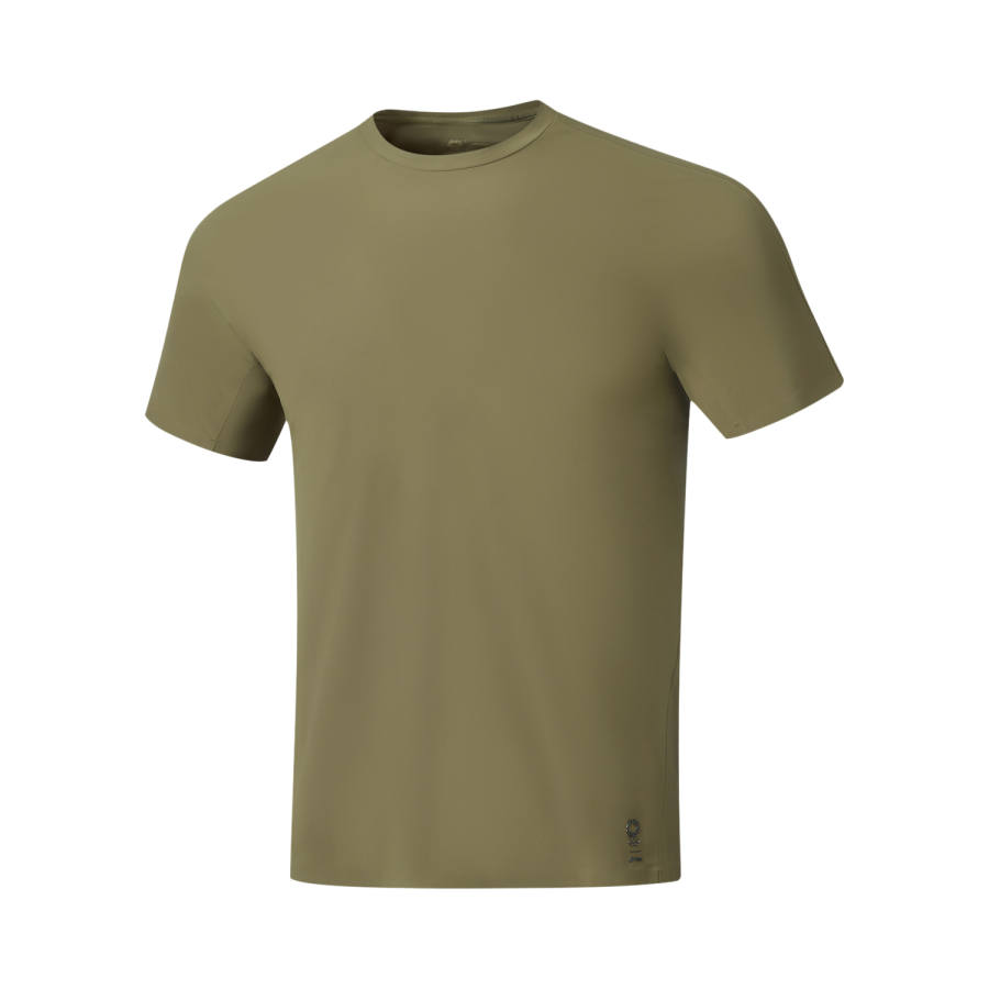 Li-Ning Li Ning Gold Logo | T Shirts Men's Dark Olive Green Crew Neck Moderate Straight Fit