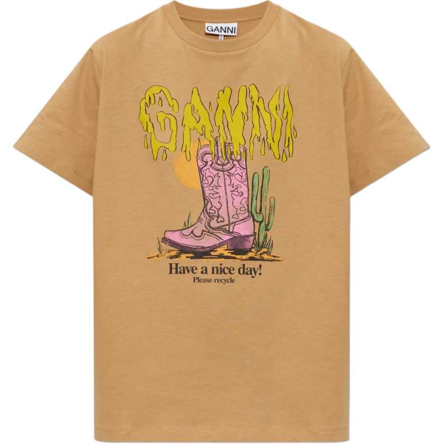 GANNI T Shirts Women's Tan Crew Neck Other