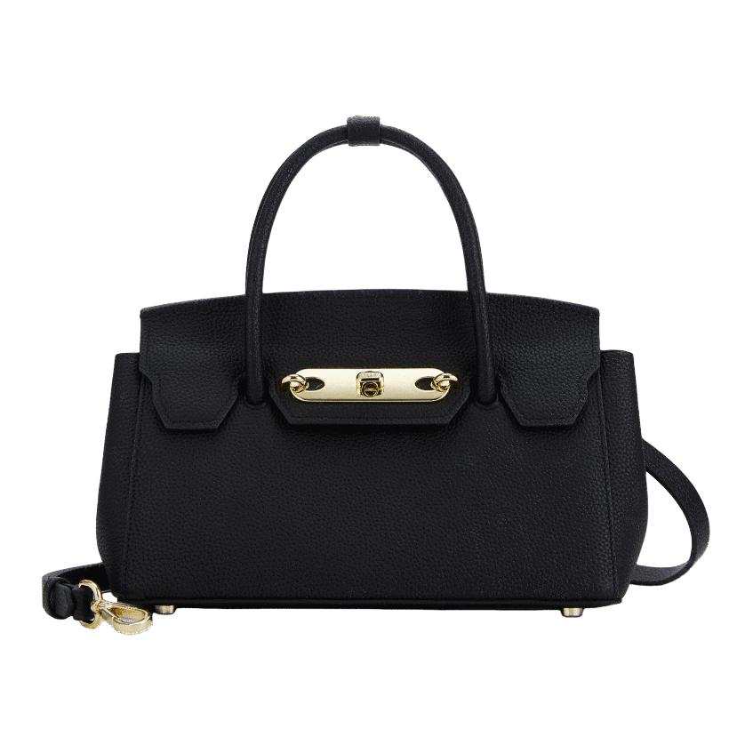 ELLE Cow Leather Handbag Medium Women's Black/Trench Gray/White/Tan