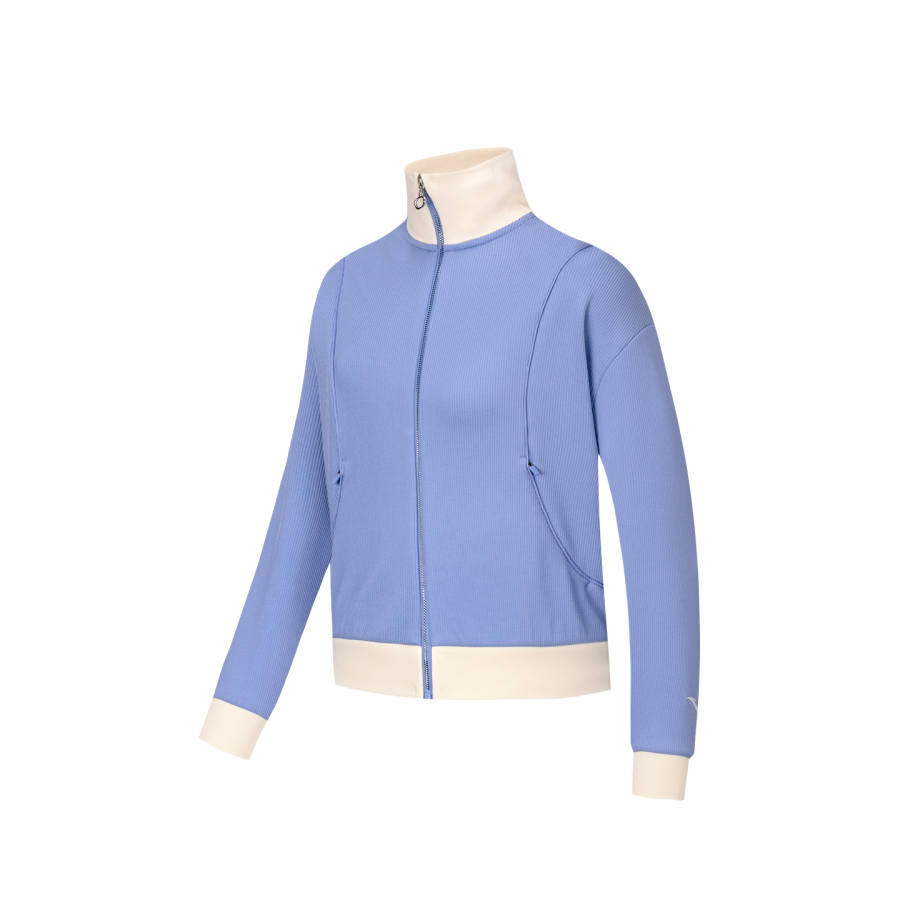 ANTA Knitwear Women's Ice Moon Blue/Vanilla Ecru 4 Stand Collar Moderate