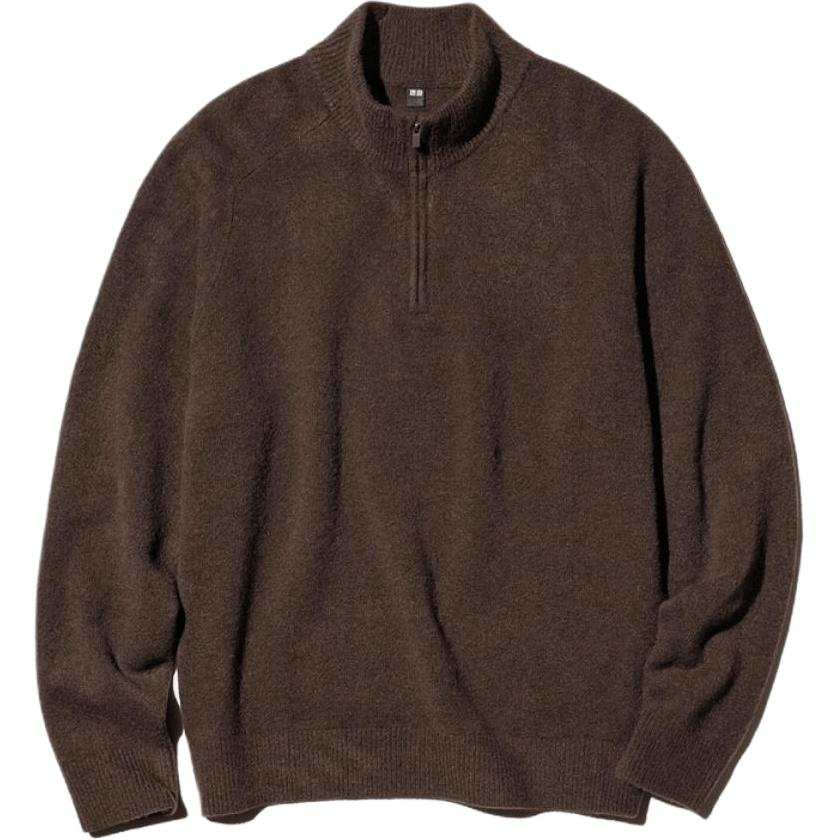 UNIQLO FW26 Knitwear Men's 39 Brown Black Stand Collar Moderate