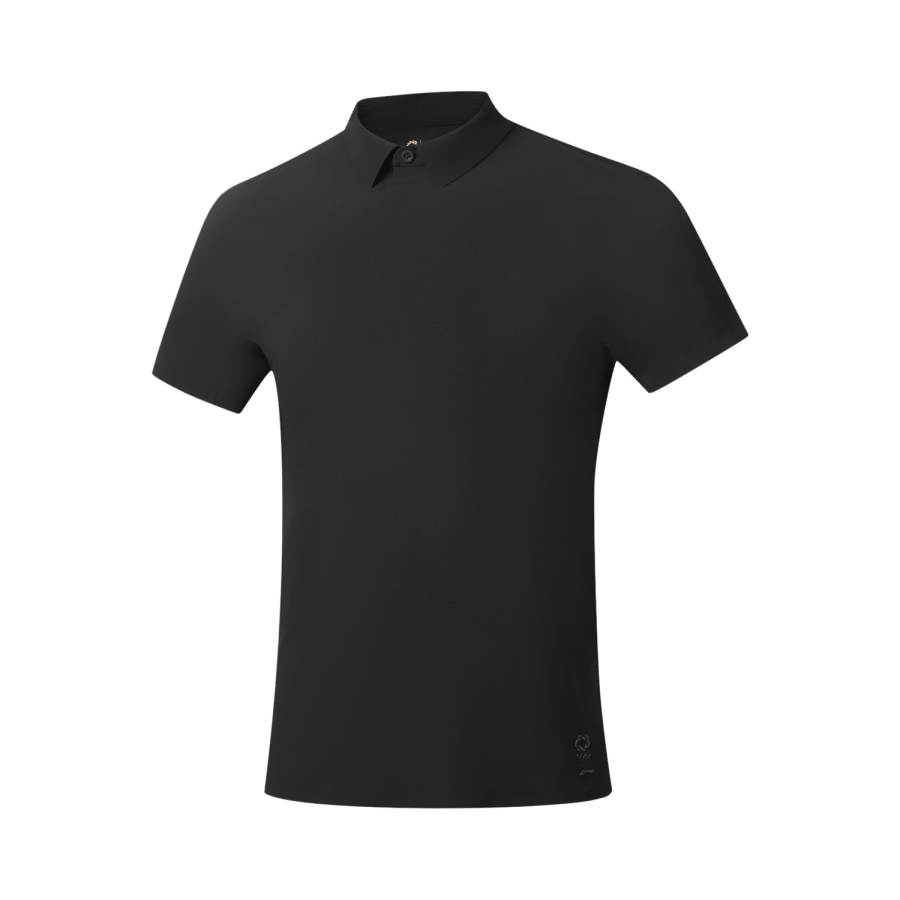 Li-Ning Li Ning Gold Logo | Polo Shirts Men's Black Polo Collar Moderate Straight Fit
