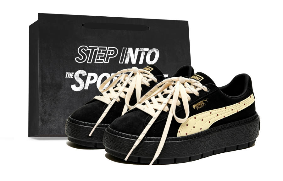 PUMA Platform Trace Skateboard Shoes Women's Low Top Black Yellow