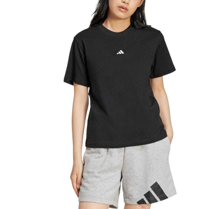 Adidas Adidas ESSENTIALS T Shirts Women's Black White Crew Neck Moderate
