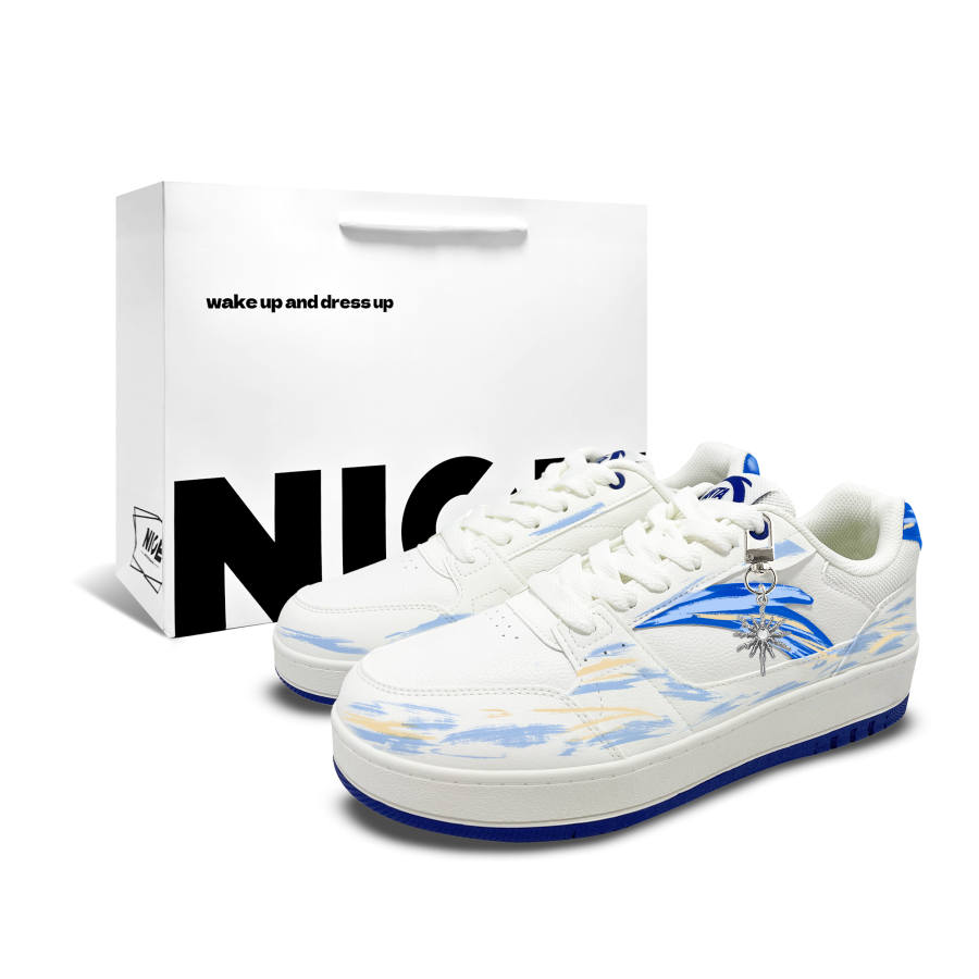 ANTA Original 2 Skateboard Shoes Unisex Low Top White Blue Yellow Color Block Graffiti