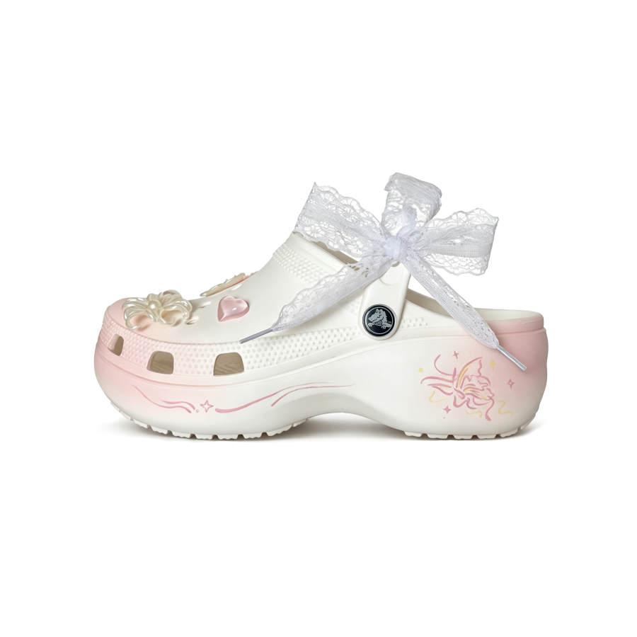 Crocs Crocs Classic Platform Clog Encounter Butterfly EVA Clogs Women's Pink White