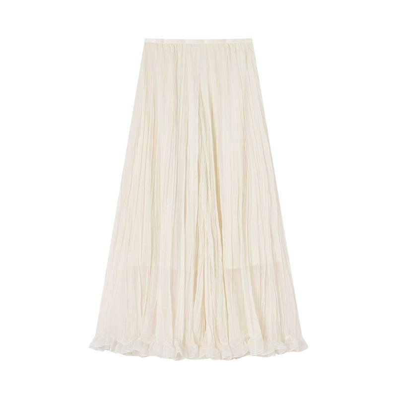 XIANGYING Casual Long Skirts Women's Ecru Moderate Long Skirt