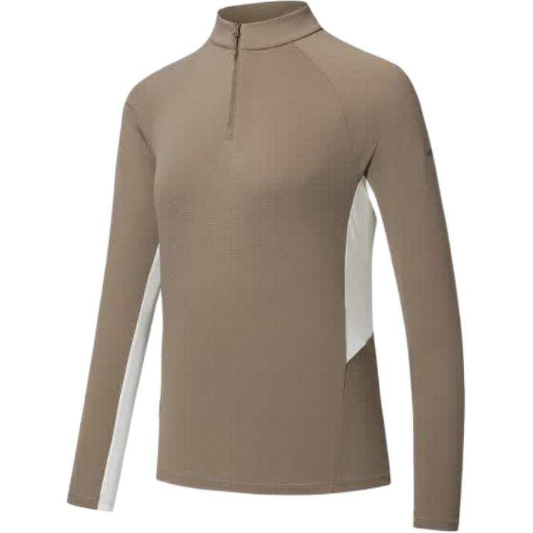 ANTA T Shirts Women's Cool Card Brown/Beige Yellow Stand Collar Moderate Straight Fit